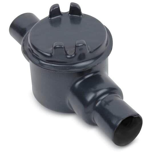 PVC Double-Coated Conduit Outlet Box for Hazardous Locations, GUAC Type - I Shape, Pipe Size 1 Inch/27 Metric, Box is Ductile Iron with Zinc Plating, Cover is Die Cast Aluminum, Cover Opening 3.00 Inch/76.20 Millimeters, Gray