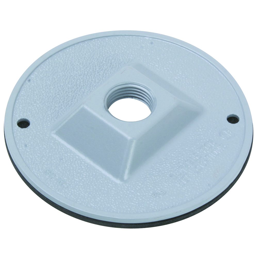 Weatherproof 4 Round Outdoor Cluster Cover, Blank 1 Hole 1/2 With Gasket and Screws, Gray