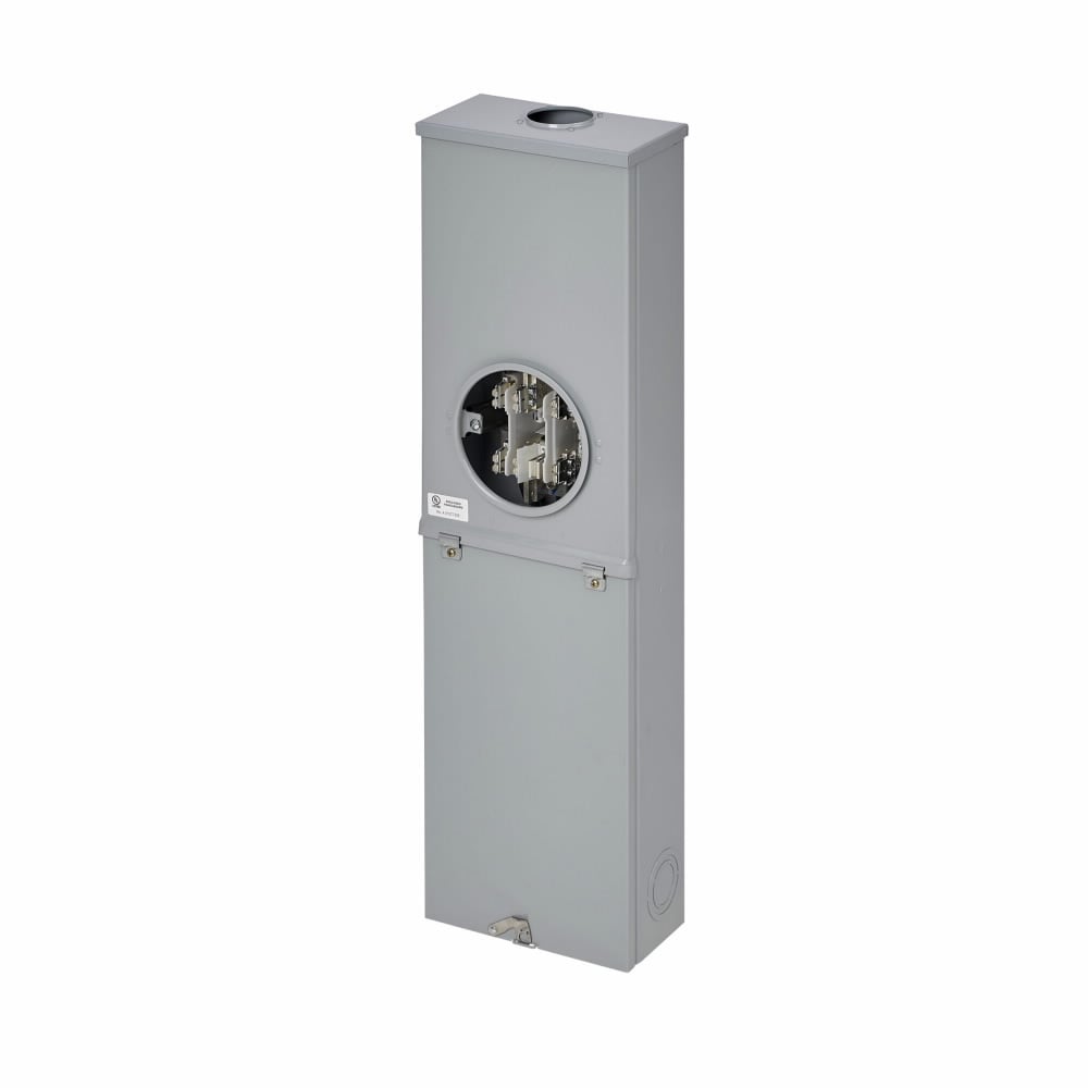 Eaton B-Line series meter breakers, 200 A, Single meter position, Ring type, 3R, Overhead, ANSI 61 gray, AW Hub, 010 kAIC, #6 - 250 MCM, MCB, (1) 200 A, 2P, Galvanized, Surface mount, 7 jaws, 4 wires, 3 phase, 3?/4W, 120/240 and 120/208 V