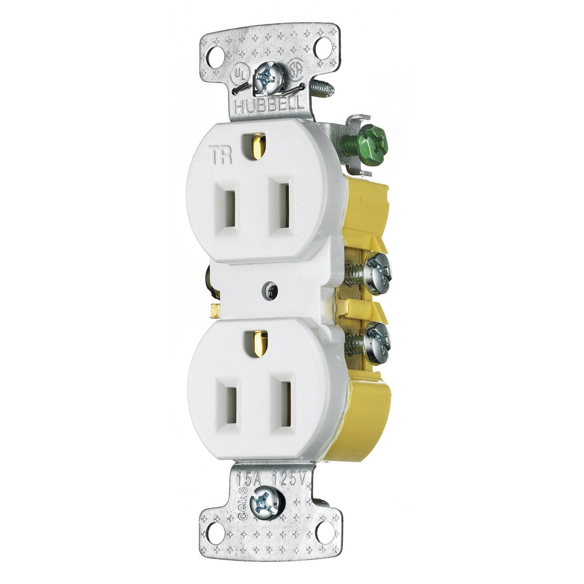 TradeSelect, Straight Blade Devices, Residential Grade, Receptacles, Tamper Resistant Duplex, 15A 125V, 2- Pole 3-Wire Grounding, 5-15R, Self Grounding, White