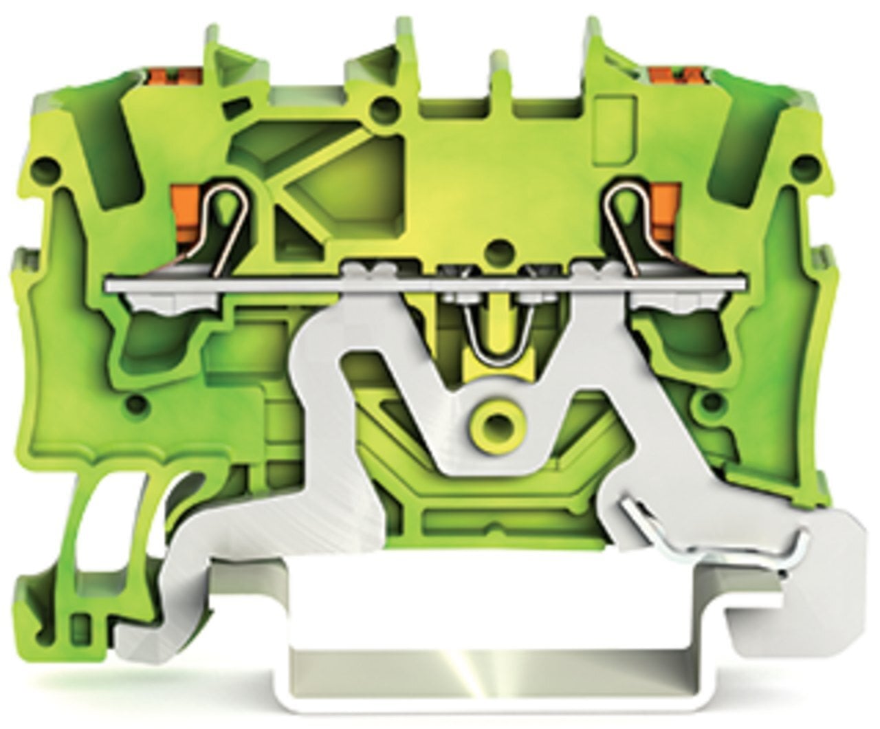 2-conductor ground terminal block; with push-button; 1.5 mm; with test port; side and center marking; for DIN-rail 35 x 15 and 35 x 7.5; Push-in CAGE CLAMP; 1,50 mm; green-yellow