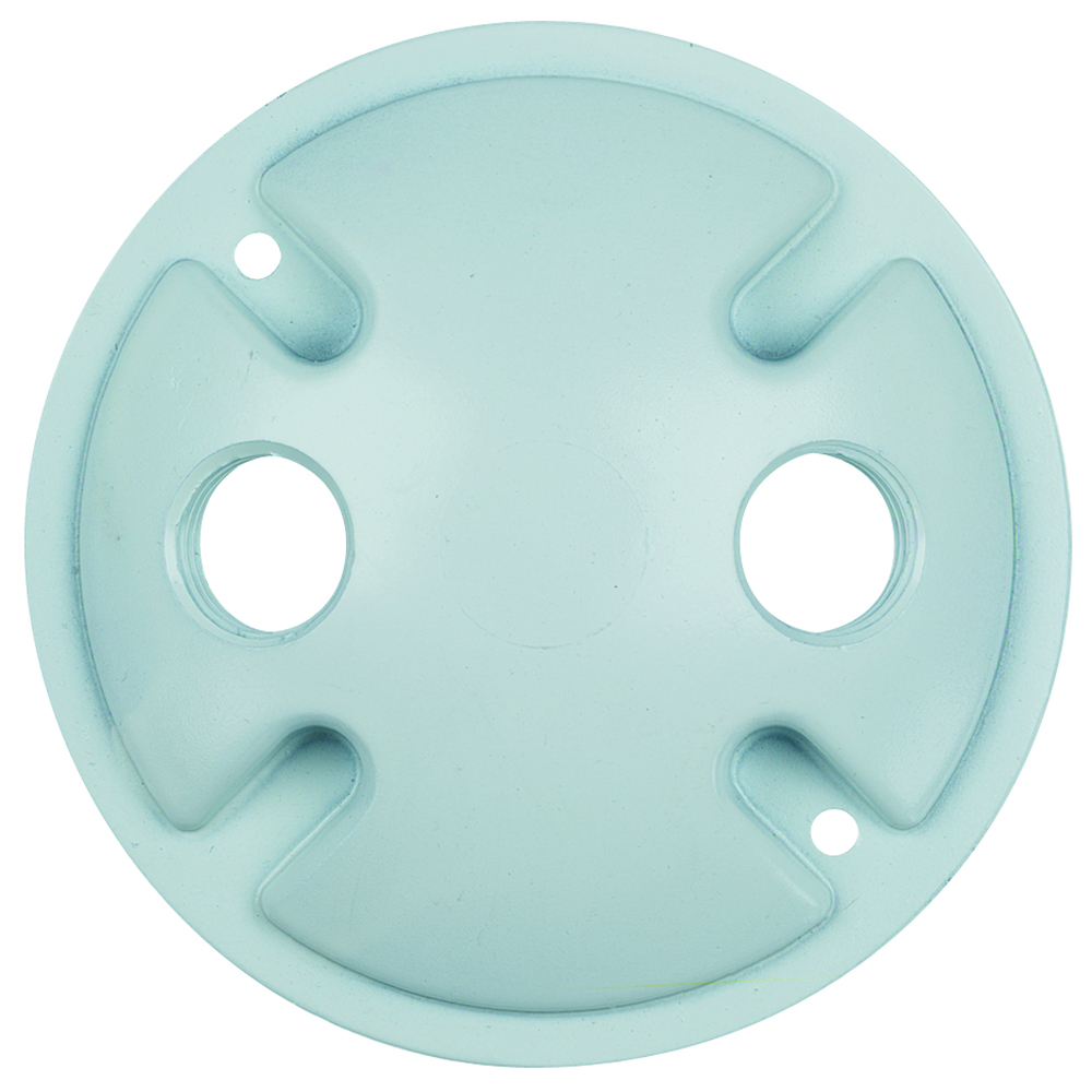 Weatherproof 4 Round Outdoor Cluster Cover, Blank 2 Hole 1/2 With Gasket and Screws, White