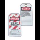 IDEAL, Lockout Tag, Heavy-Duty Laminated, Legend: Do Not Operate - red striped background, Includes: Vinyl Tags Are Silk Screened With A Metal Grommet Fastener