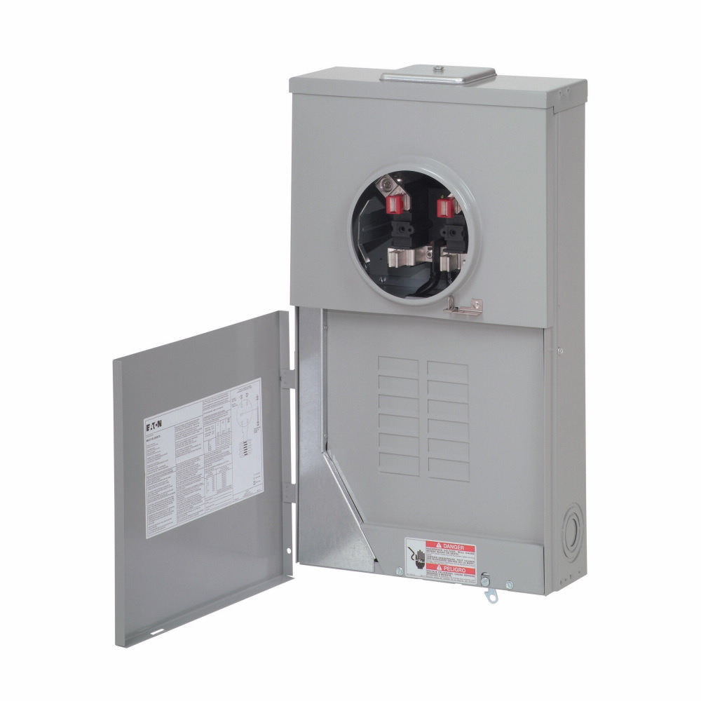 Eaton resi meter breaker, All-in-ones, 200A, C, Copper, NEMA 3R, Bottom and top, #6-300 kcm#6-300 kcmProvisions, Surface mounting, 42, Five-jaw, 1, 32, Single-phase, Ringless, 120/240 Vac, Lever bypass