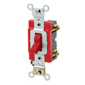 20-Amp, 120/277-Volt, Toggle Single-Pole AC Quiet Switch, Extra Heavy Duty Spec Grade, Self Grounding, Red