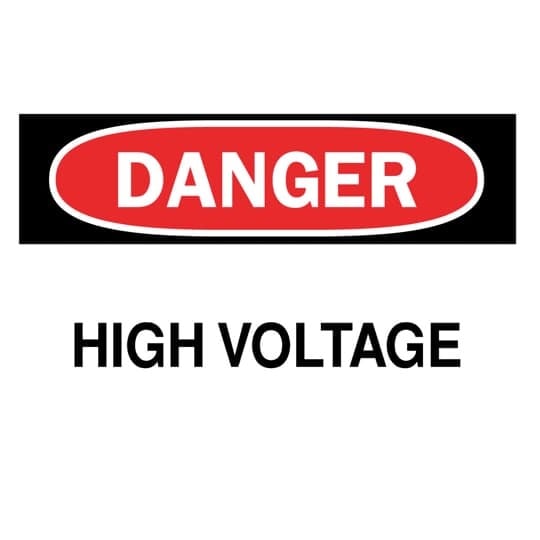 Self-Sticking Polyester Safety Labels, 3.25 MIL Vinyl with 1 MIL Clear Liner, Size 2-1/4 inch Height x 4-1/2 inch wide, Legend DANGER High Voltage, Red and Black Header on White