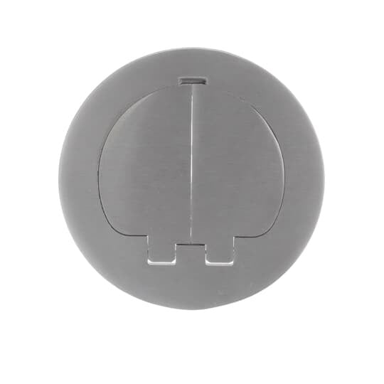 Two Door Cover for Dual Service Round Floor Box, Stainless Steel, For use with Duplex Devices and Two Data Ports, Divider Kit Included