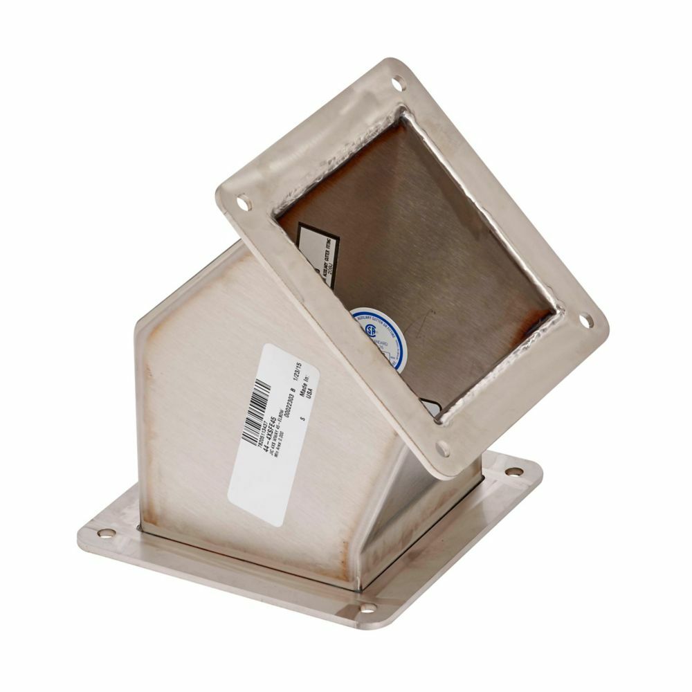 Eaton B-Line series wireway elbow fitting, Feed through, 45 elbow, NEMA 4X, Stainless steel, Brushed finish, 4" X 4"