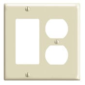 2-Gang 1-Duplex 1-Decora/GFCI Device Combination Wallplate, Standard Size, Thermoset, Device Mount, Ivory