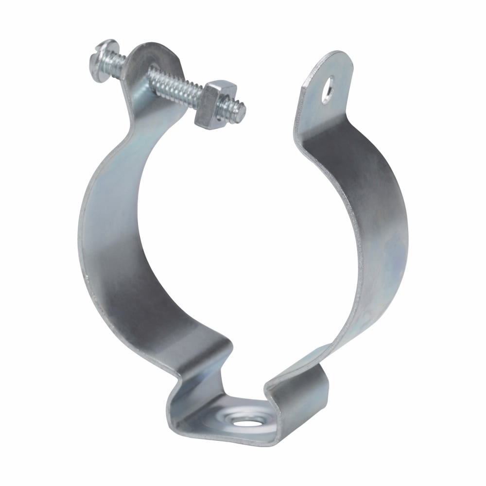 Eaton B-Line series conduit support fasteners, Conduit and cable, 0.28lbs, Trade size: 6, Conduit size: 2.5" EMT, 2.5" Rigid, Conduit hangers, .5" Min, 4" Max mount size, 400 lbs load capacity, Conduit hangers, Zinc plated