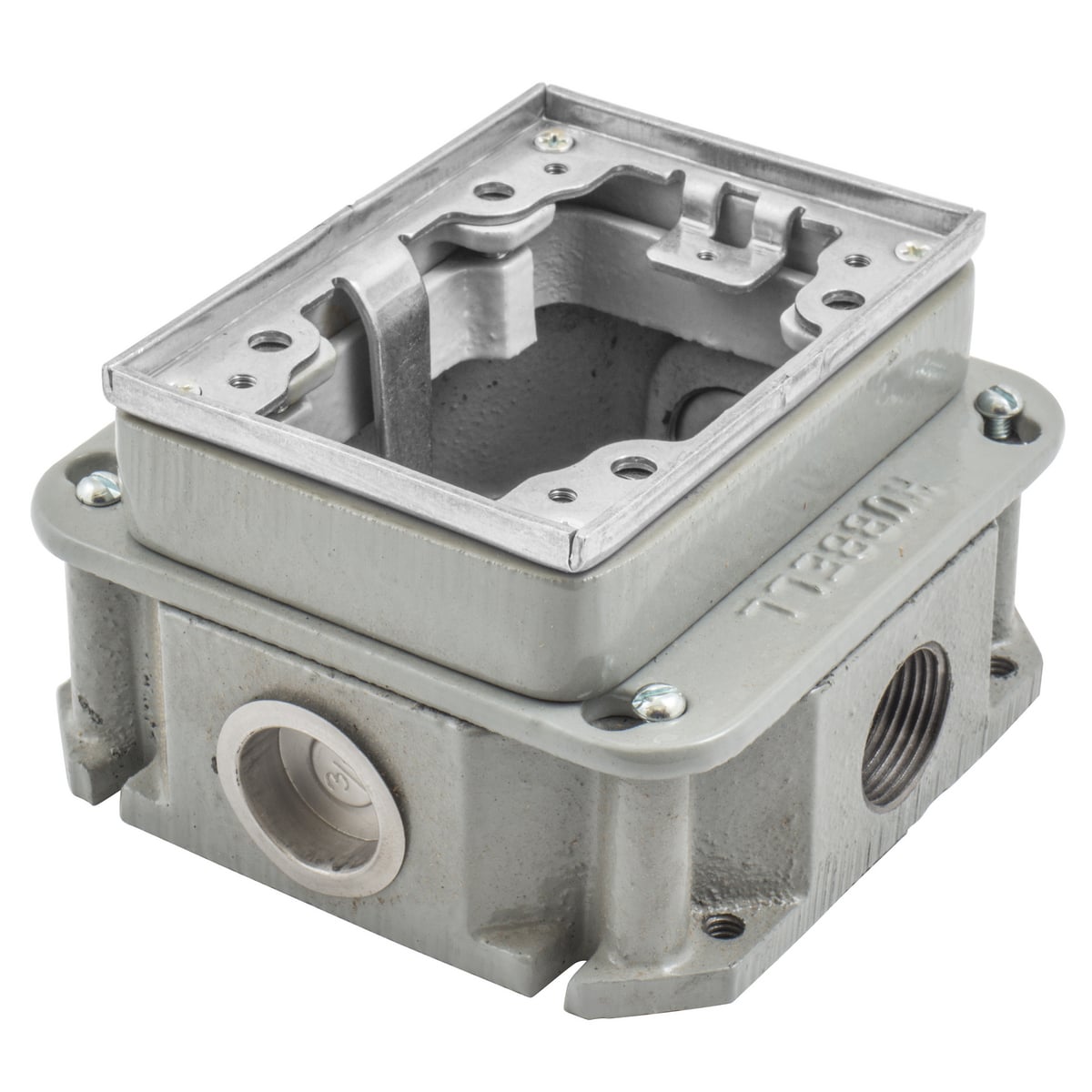 Flush Concrete Floor Box Series, 1-Gang, Rectangular, Cast Iron Box, Shallow, Fully Adjustable, Single Service, Aluminum Top