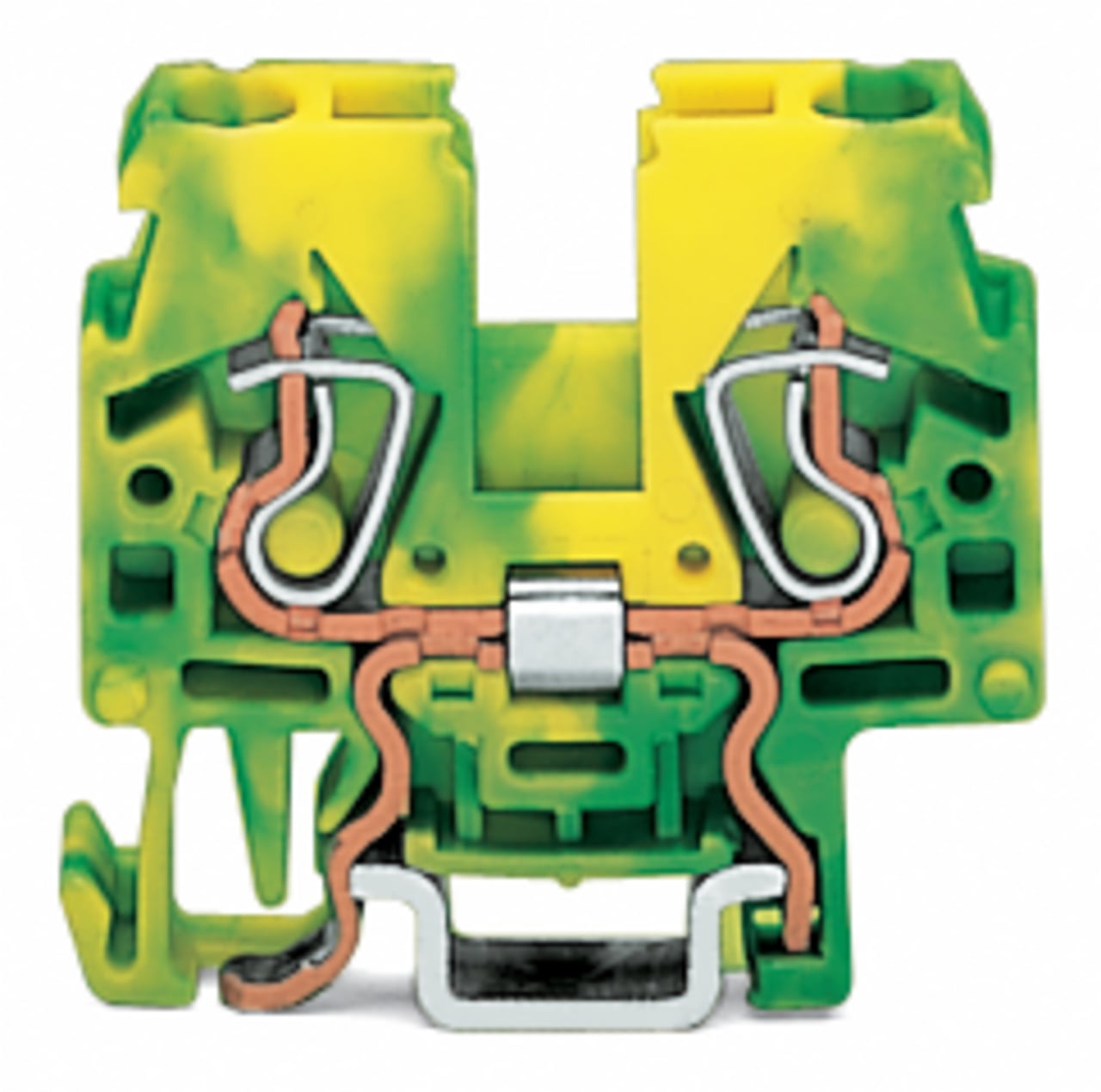 2-conductor ground terminal block; 2.5 mm; lateral marker slots; for DIN-15 rail; CAGE CLAMP; 2,50 mm; green-yellow