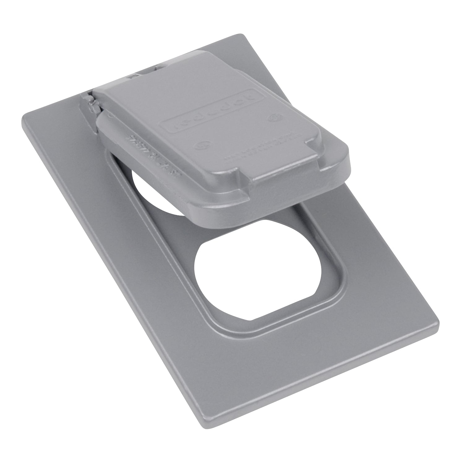 Single Gang Weatherproof Receptacle Cover, White, Aluminum, 1 Duplex Receptacle Vertical, Device Mount