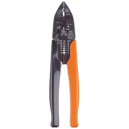 Hand Tool (Plier-Type) for Installing A, B, C: AB, PT, RA,RB, RC Insulated and Non-insulated Terminal and Splices, Includes Wire Cutter and Stripper
