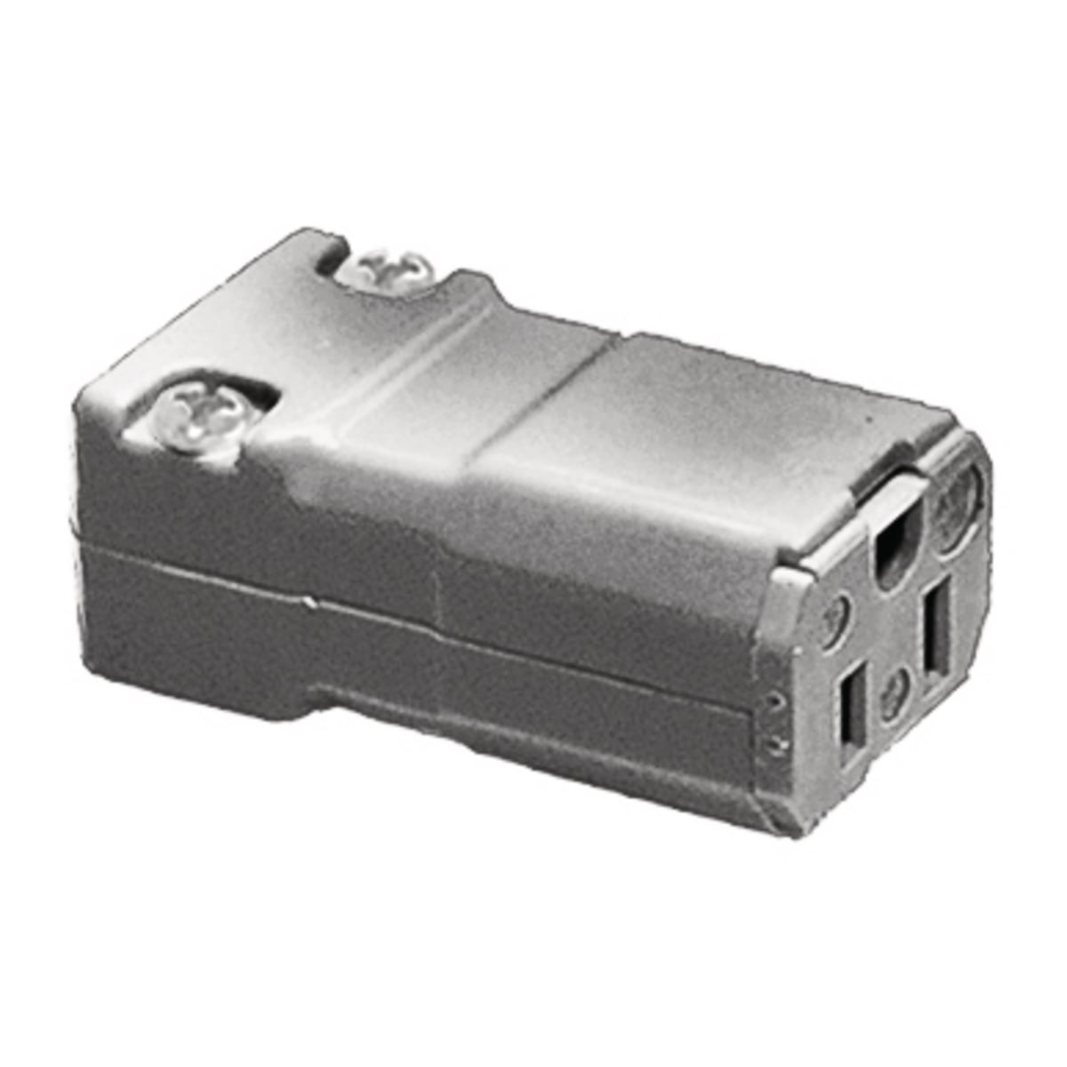 Straight Blade Devices, Female Connector Body, Valise Series, Industrial/Commercial Grade, Straight, 2-Pole 3- Wire Grounding, 15A 125V, 15A 5-15R, Gray, Single Pack.