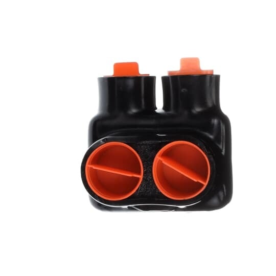 AMT Aluminum Multi-Tap Same Side Connector, 2-Port, Black PVC Insulated, Wire Range 500 kcmil-6 Str, Length 2.71 Inches, Width 2.38 Inches, Height 2.75 Inches, Hex Size 3/8 Inch