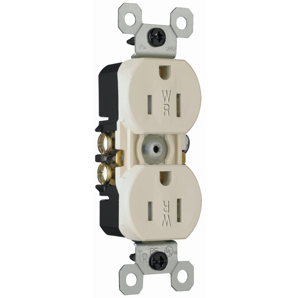 Weather-Resistant, Duplex Receptacle. 15 amp, 125 volt. Light Almond.