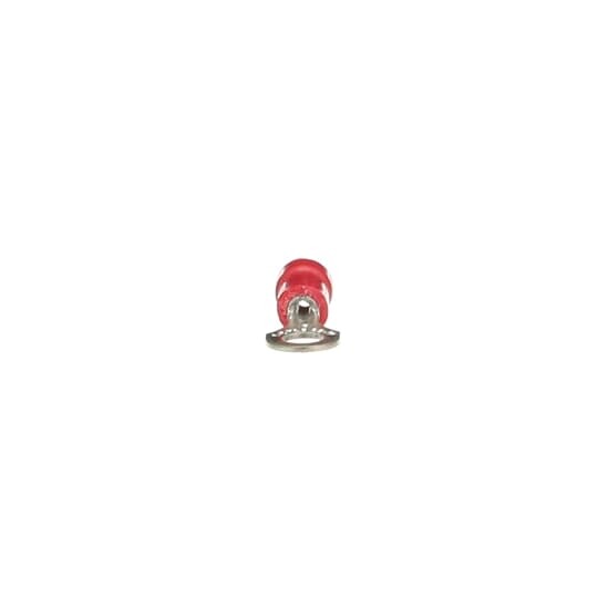 Vinyl-Insulated Ring Terminal, Length .97 Inches, Width .31 Inches, Maximum Insulation .150, Bolt Hole #8, Wire Range #22-#18 AWG, Color Red, Copper, Tin Plated, Mini-Pack