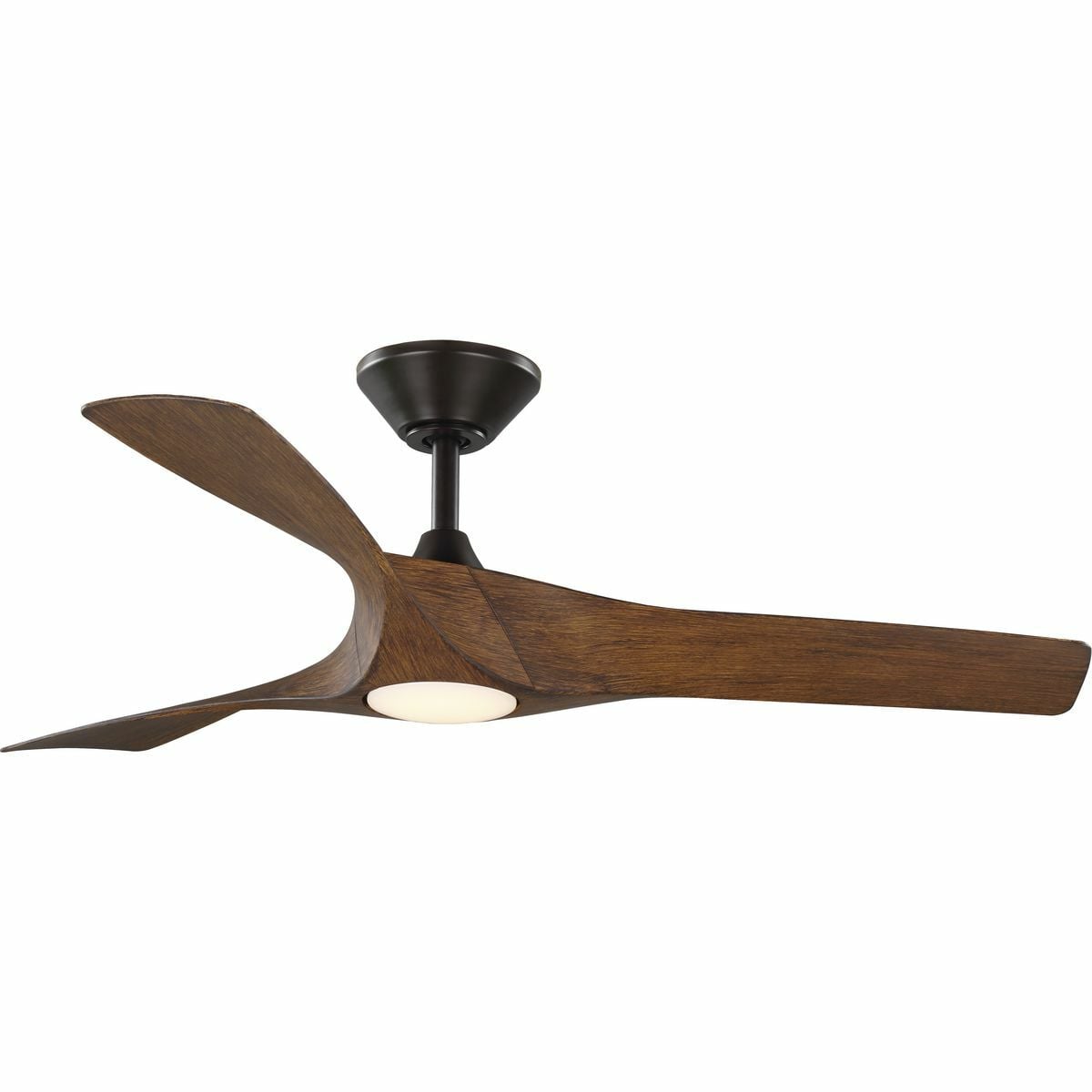 Enjoy a beautiful ceiling fan at a fantastic price with the Ryne Collection 52-Inch 3-Blade Woodgrain LED Transitional Indoor/Outdoor Ceiling Fan. Three slightly curved ABS blades are coated in a handsome woodgrain that will complement a variety of living areas. The blades are resistant to warping from environmental conditions and offer a long product lifespan. The fan&#x27;s downrod and canopy are coated in an architectural bronze finish to complete the transitional design. A 6-speed full-function remote control with batteries is included so you can adjust full-range dimming and fan speed without breaking a sweat.