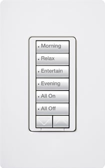 RadioRA 2 Hybrid Keypad, 6-button with raise/lower keypad and 450W/450VA two-wire or neutral-wire dimmer (Incandescent/Halogen/Magnetic Low Voltage), 120V, in biscuit