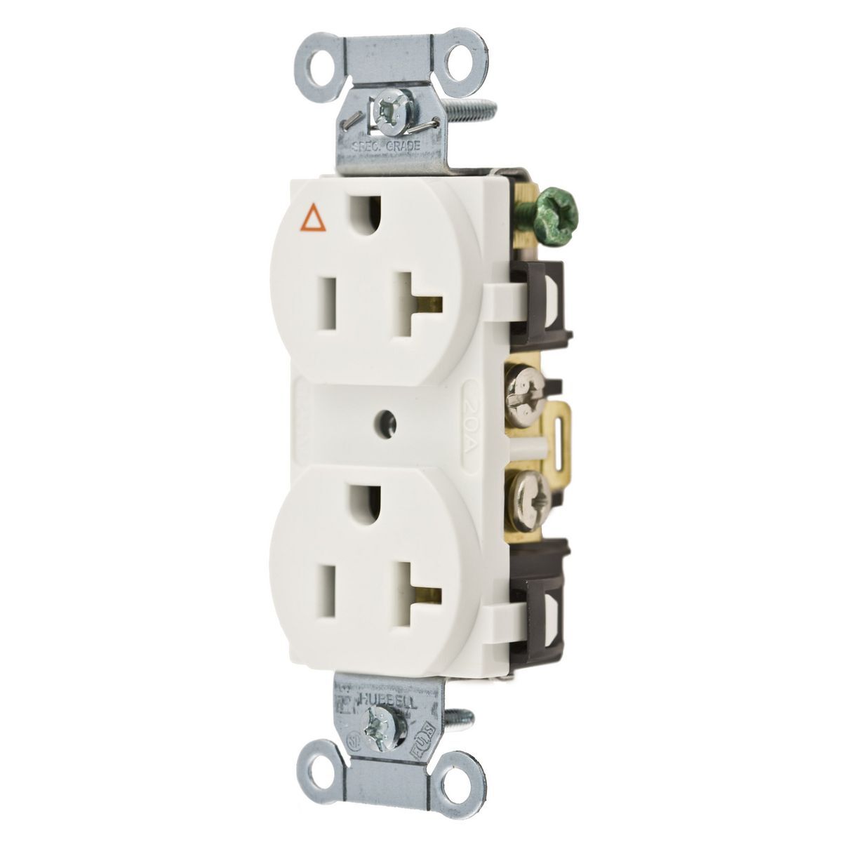 Straight Blade Duplex Receptacle, Isolated Ground, Commercial Grade, 2-Pole 3-Wire Grounding, 20A 125V, 5-20R, Back and Side Wired