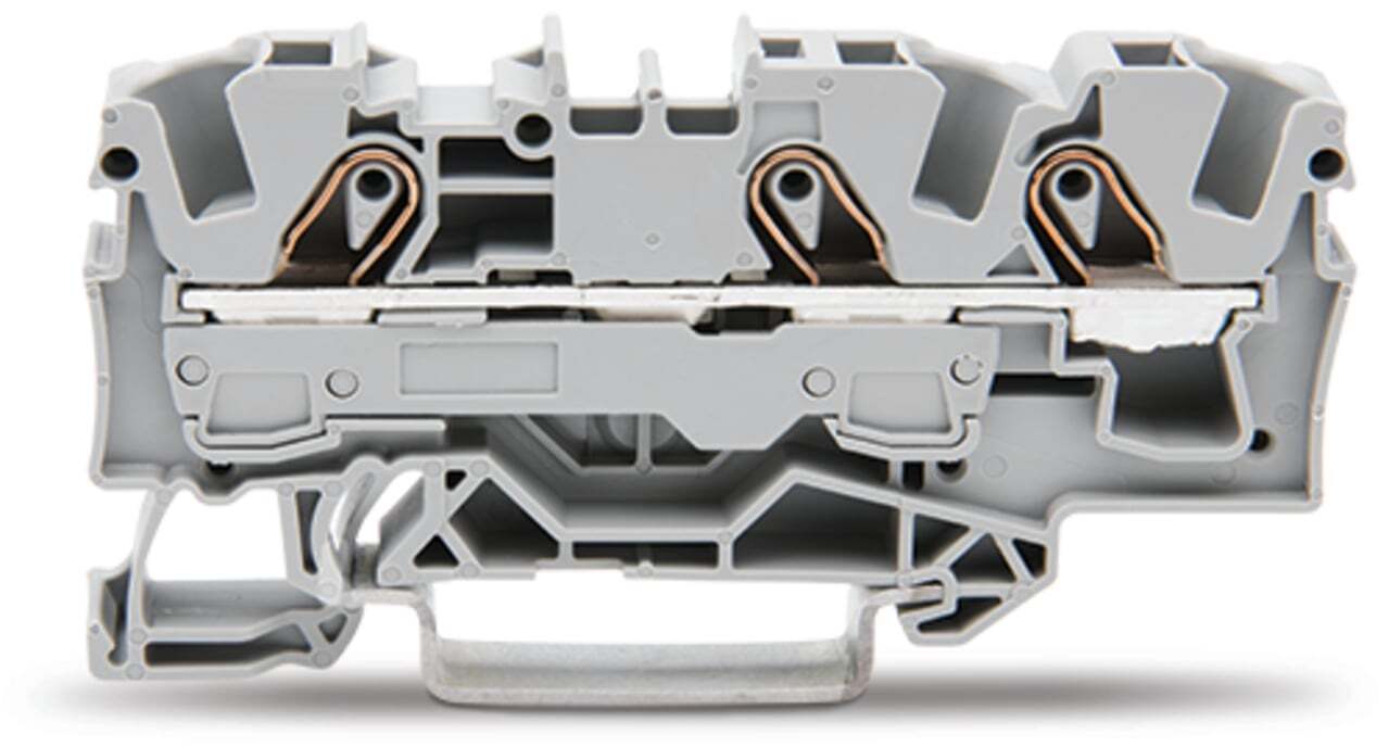 3-conductor through terminal block; 6 mm; suitable for Ex e II applications; side and center marking; for DIN-rail 35 x 15 and 35 x 7.5; Push-in CAGE CLAMP; 6,00 mm; gray