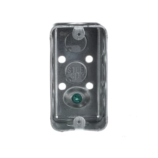One Gang Utility Box, 13.0 Cubic Inches, 4 Inches Long x 2-1/8 Inches Wide x 1-7/8 Inches Deep, 1/2 Inch Knockouts, Pre-Galvanized Steel, Drawn Construction, with Ground Screw, For use with Conduit