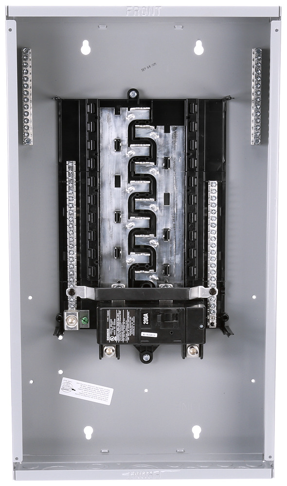  LOW VOLTAGE UN-ASSEMBLED MOBILE HOME LOAD CENTER PANEL. BOX FACTORY INSTALLED MAIN BREAKER 20 (1 INCH) SPACES INTERIOR ALLOWING 40 MAX CIRCUITS. 1-PHASE 3-WIRE SYSTEM RATED 120/240V (200A). SPECIAL FEATURES FACTORY INSTALLED GROUNDBAR.