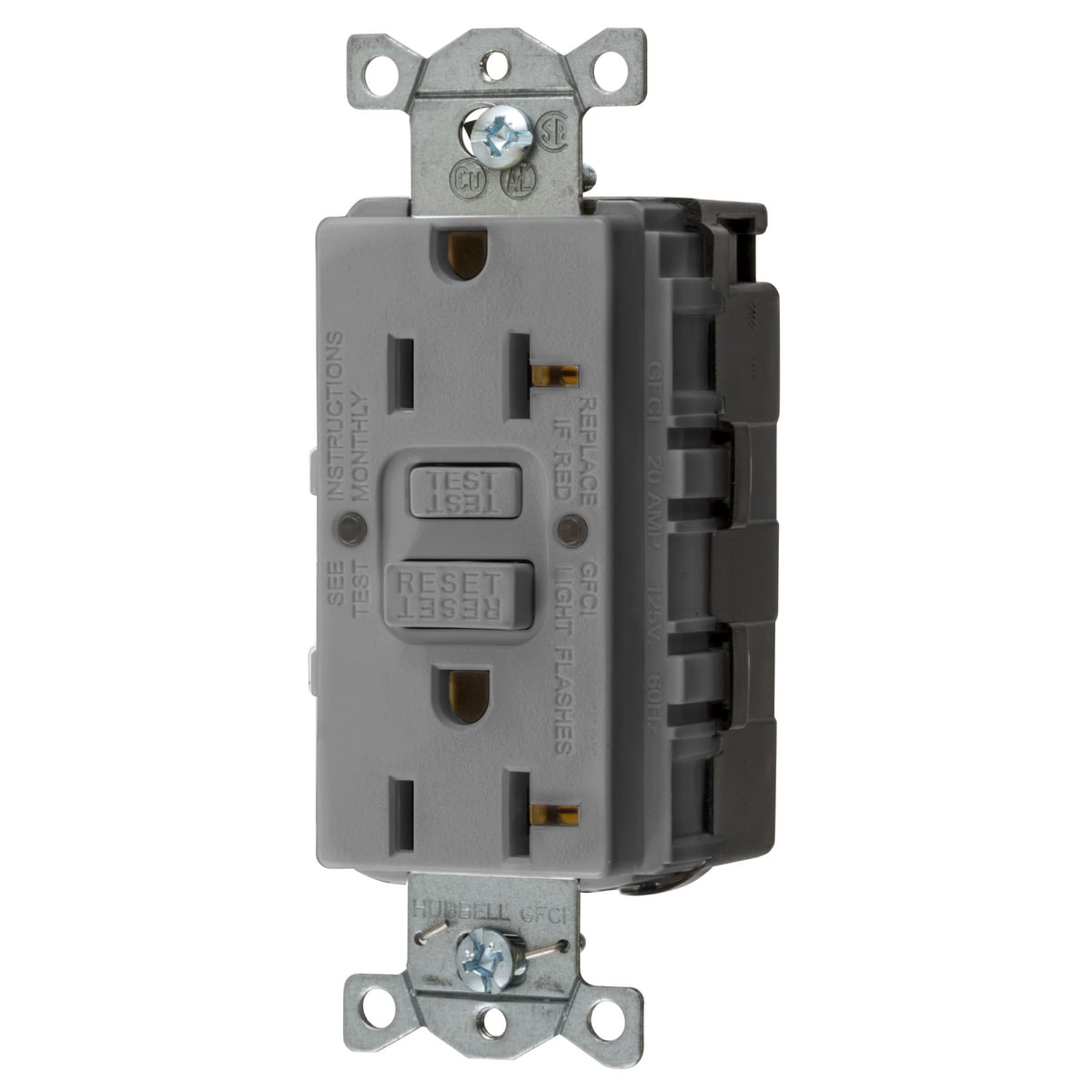Straght Blade Devices, SNAP-Connect, AUTOGUARD, Self Test, GFCI Receptacle, 20A 125V, 2-Pole 3-Wire Grounding, 5-20R, Gray