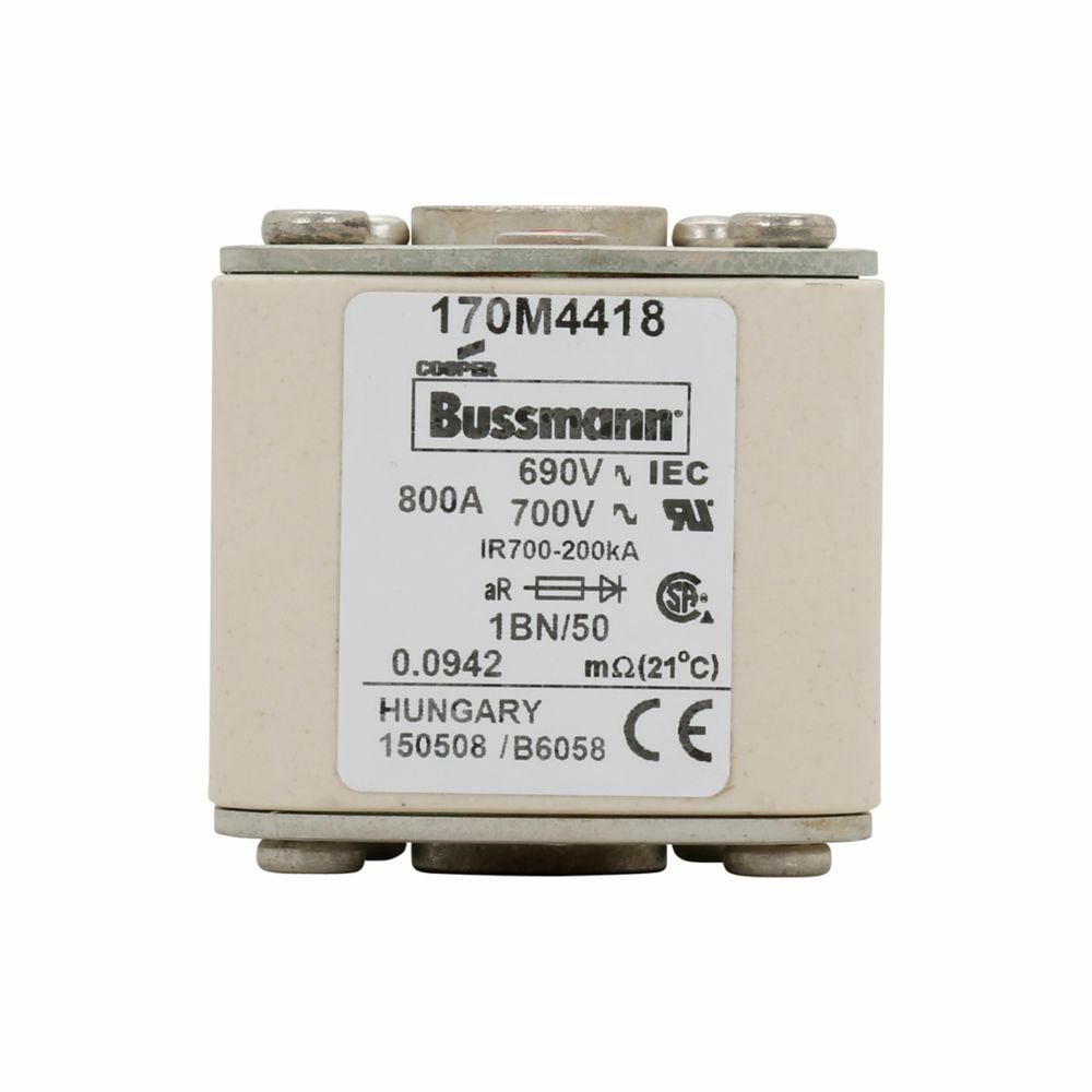 Eaton Bussmann series high speed square body fuse, 700V (UL), 690V (IEC), 800A, 200 kAIC, Top fuse status indicator, Fuse, Class aR, Flush
