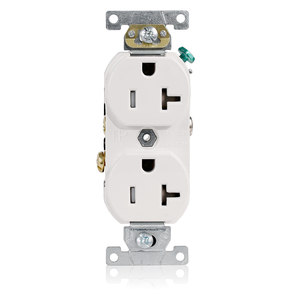 20-Amp, 125-Volt, NEMA 5-20R, 2P, 3W, Tamper-Resistant, Duplex Receptacle, Commercial Grade, Self Grounding, White