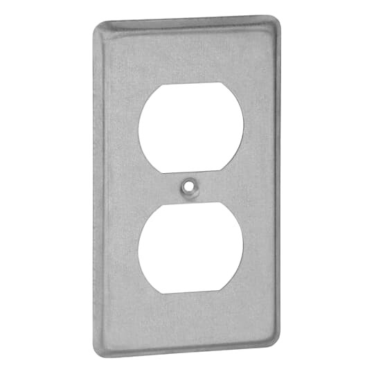 One Gang Utility Box Cover, 4 Inch Long x 2-1/8 Inch Wide x 1/4 Inch Raised, Pre-Galvanized Steel, with Duplex Flush Receptacle
