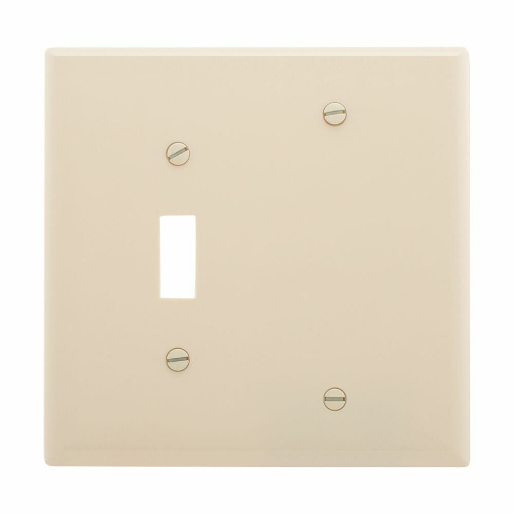 Eaton Combination wallplate, Almond, Toggle, Blank Cutout, Polycarbonate, Two- gang, Mid-size