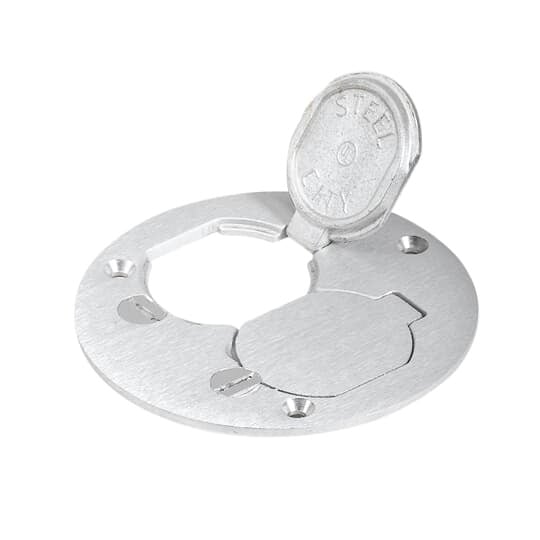 Cover Plate for Flush Service Floor Boxes, 4 Inch Diameter, Individual Duplex Lift Lids, Aluminum