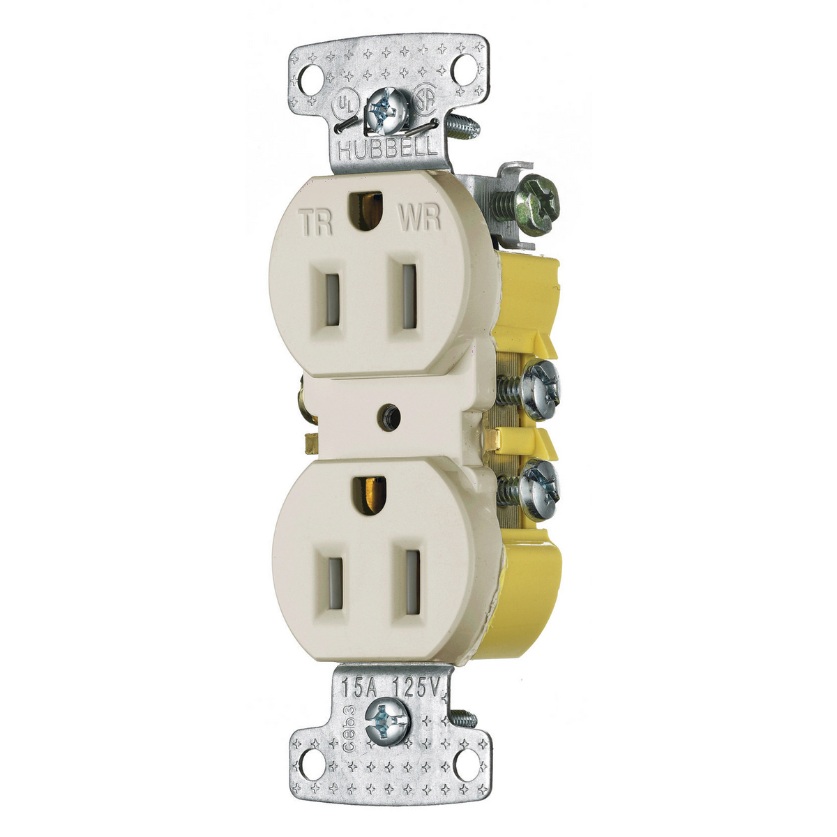 TradeSelect, Straight Blade Devices, Residential Grade, Receptacles, Weather and Tamper Resistant Duplex, 15A 125V, 2-Pole 3-Wire Grounding, 5-15R, Self Grounding, Light Almond