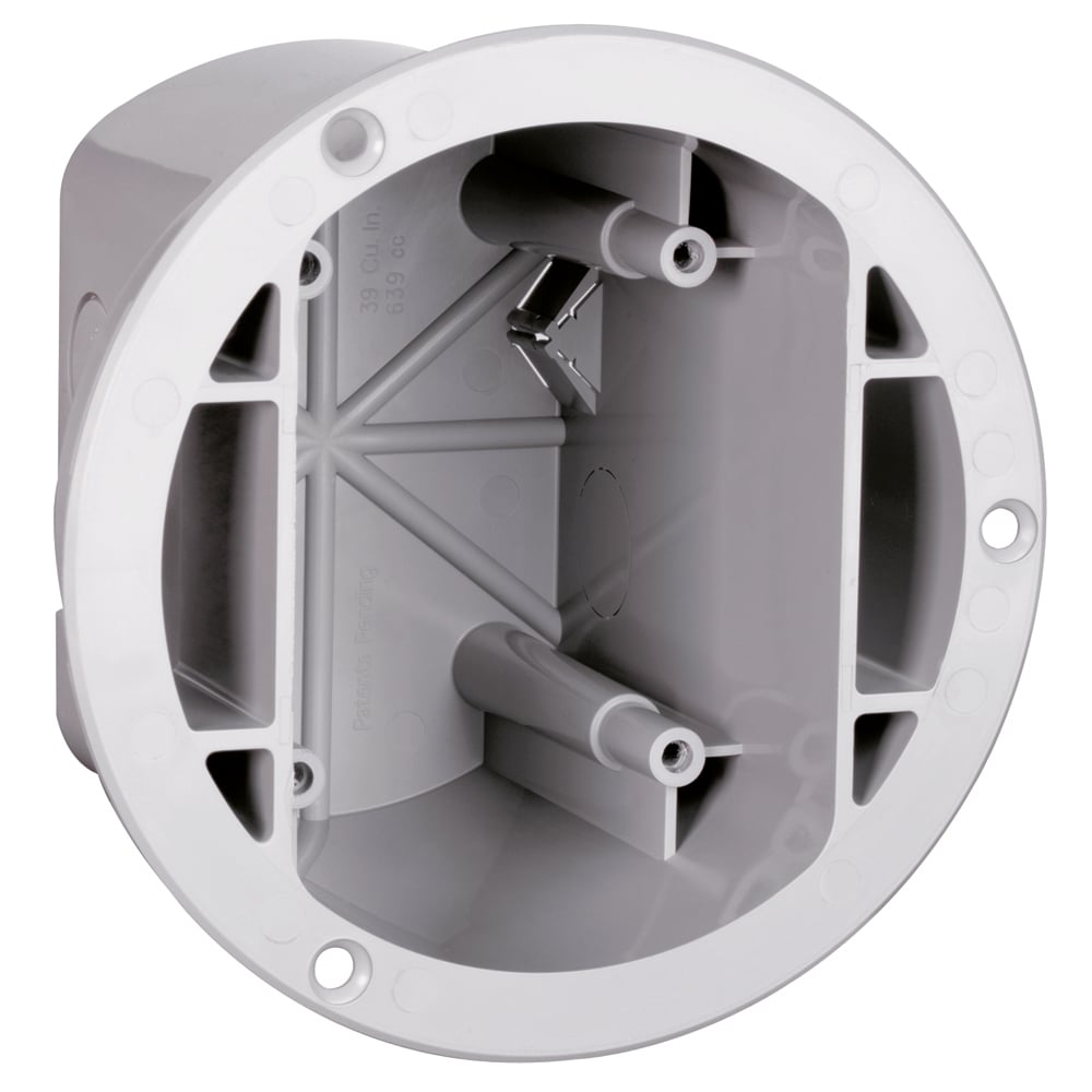 Floor Box. 38 cubic inch, with knockouts and Auto/Clamps, three screws for mounting to floor. Gray.
