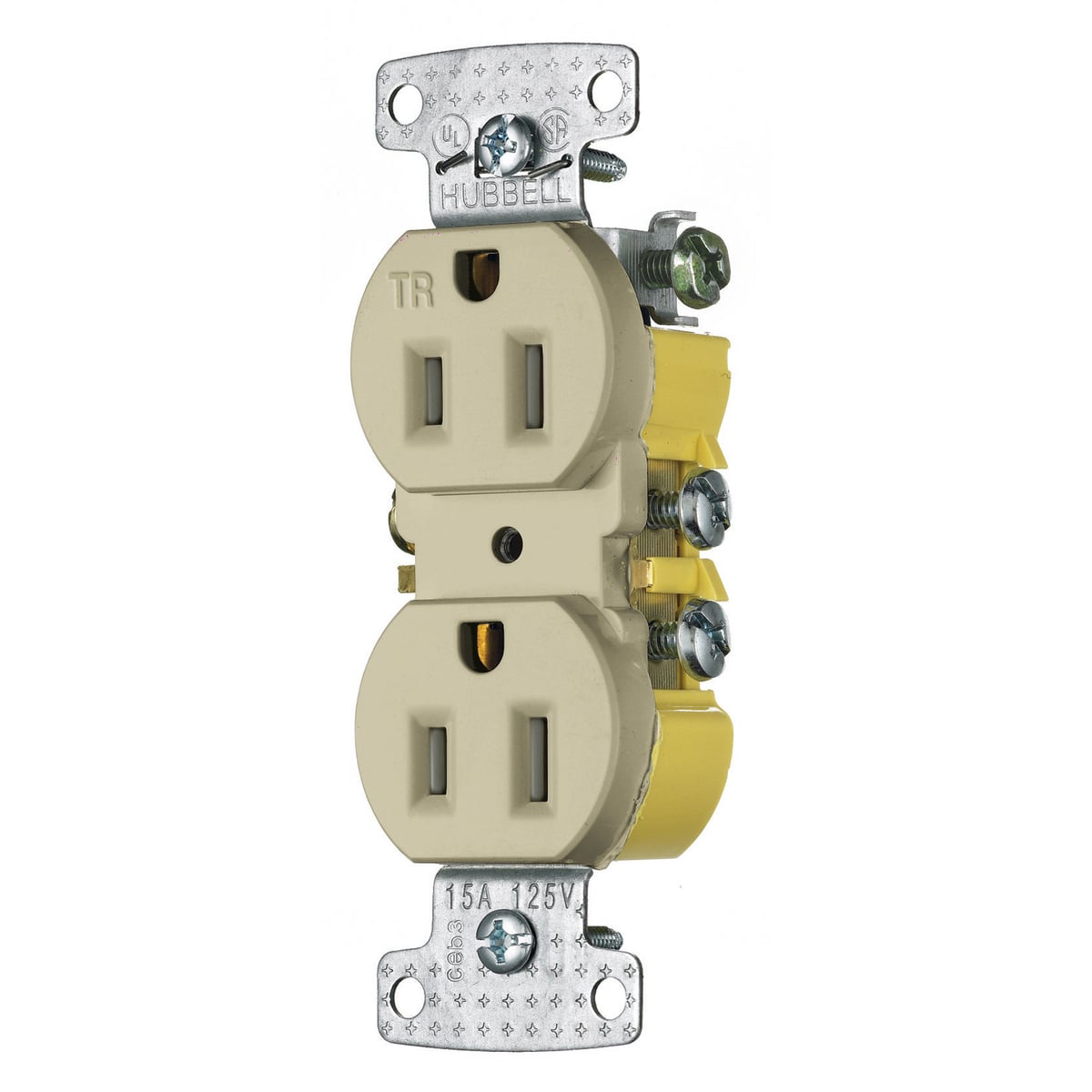 tradeSELECT Straight Blade Residential Grade, Tamper Resistant Duplex, 15A 125V, 2-Pole 3-Wire Grounding, 5-15R, Self Grounding