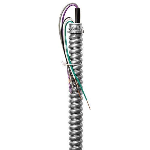 EPCO, Fixture Whip, Number Of Conductors: 5, Conductor Size: (3) 12 AWG solid (Black,White,Green) (2) 16 AWG stranded (Purple,Gray), Voltage Rating: 120 V, Insulation Material: THHN, Length: 6 FT, Conduit Size 1/2 IN, Includes: Die Cast Snap-In Connectors