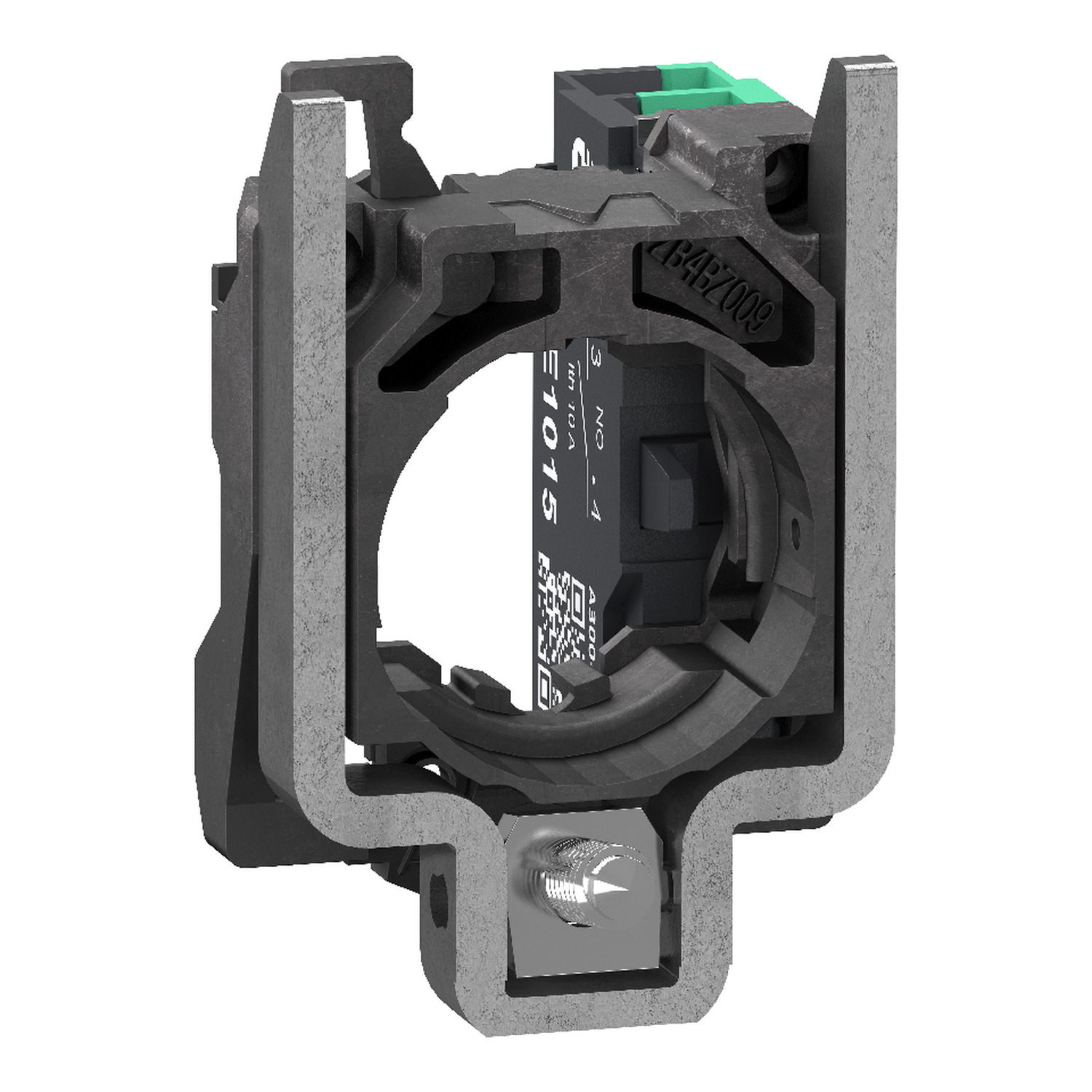 Complete body contact assembly, Harmony XB4, single contact, with fixing collar, metal, 1 NO, compact push in terminals