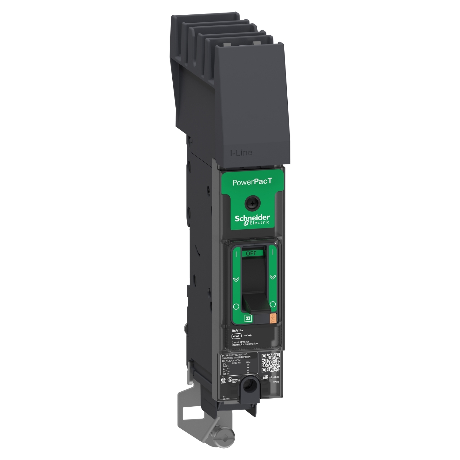 Circuit breaker, PowerPacT B, 15A, 1 pole, 480Y/277VAC, 18kA, I-Line, thermal magnetic, 80%, C