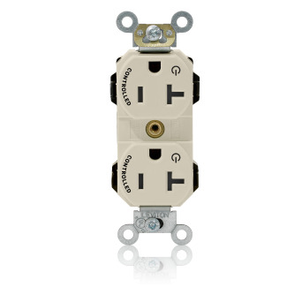 Modular Duplex Receptacle Narrow Body Design, Fed Spec Grade, 2-Pole 3-Wire, NEMA 5-20R, 20A-125V, Commercial Spec Grade, Light Almond, 2 Plug Controlled Markings.