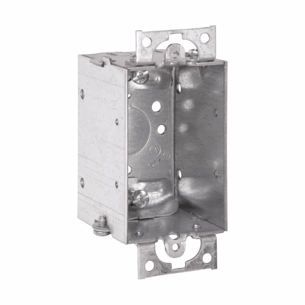 Eaton Crouse-Hinds series Switch Box, (1) 1/2", 2, NM clamps, 2", Steel, Ears, Gangable, 10.0 cubic inch capacity
