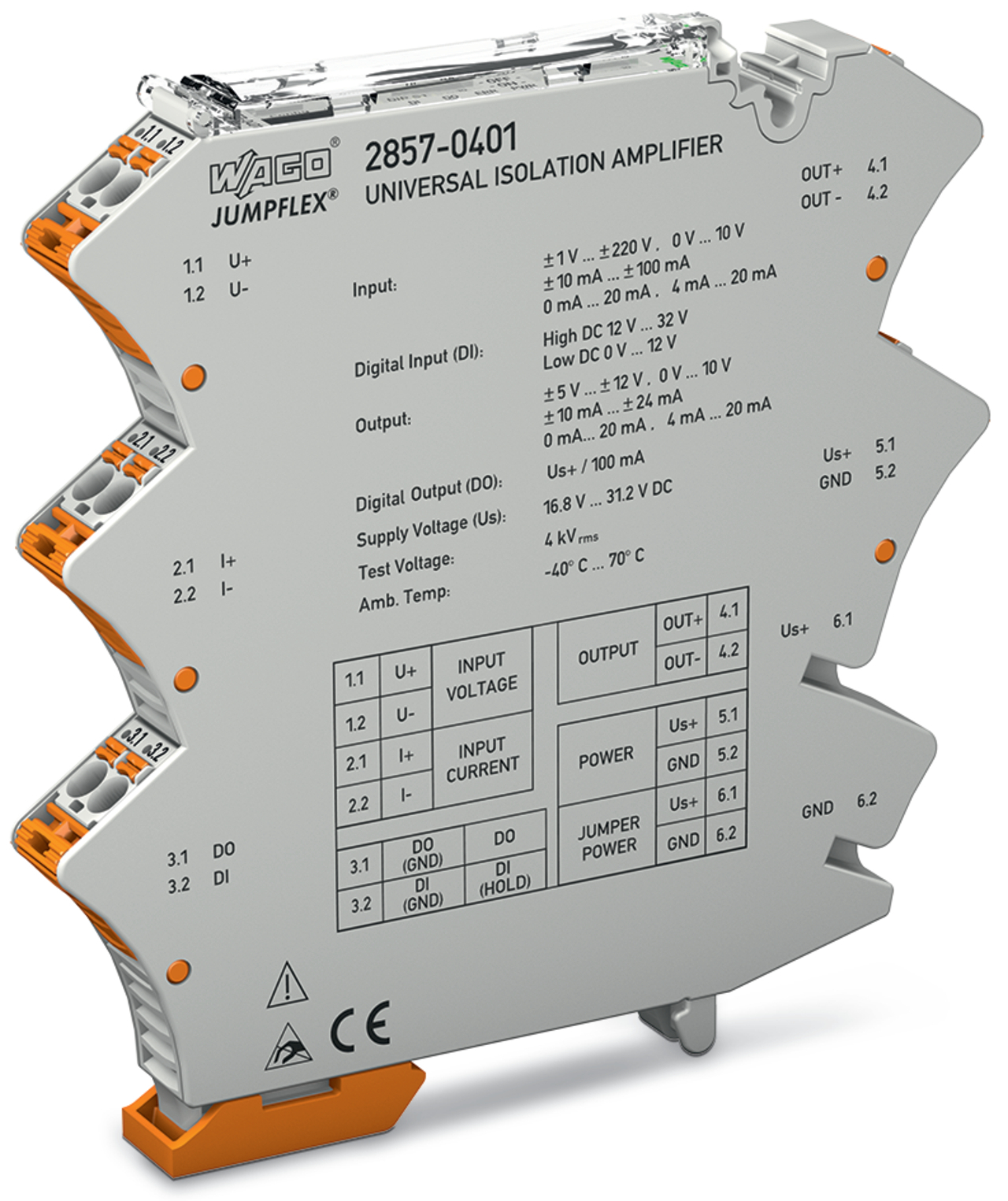 Isolation amplifier; Bipolar current and voltage input signal; Bipolar current and voltage output signal; Digital output; Supply voltage: 24 VDC; 12.5 mm module width