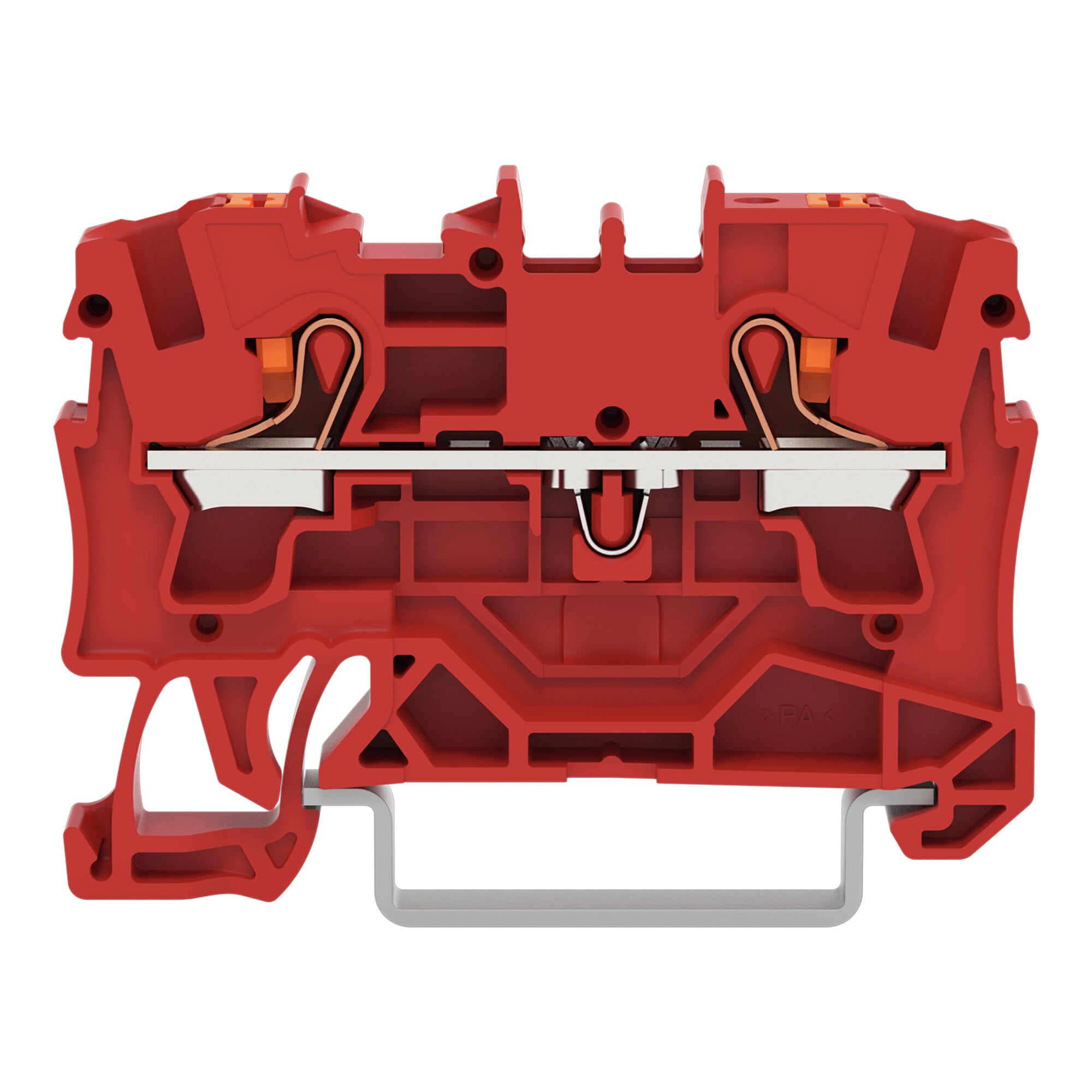 2-conductor through terminal block, with push-button 4 mm, red