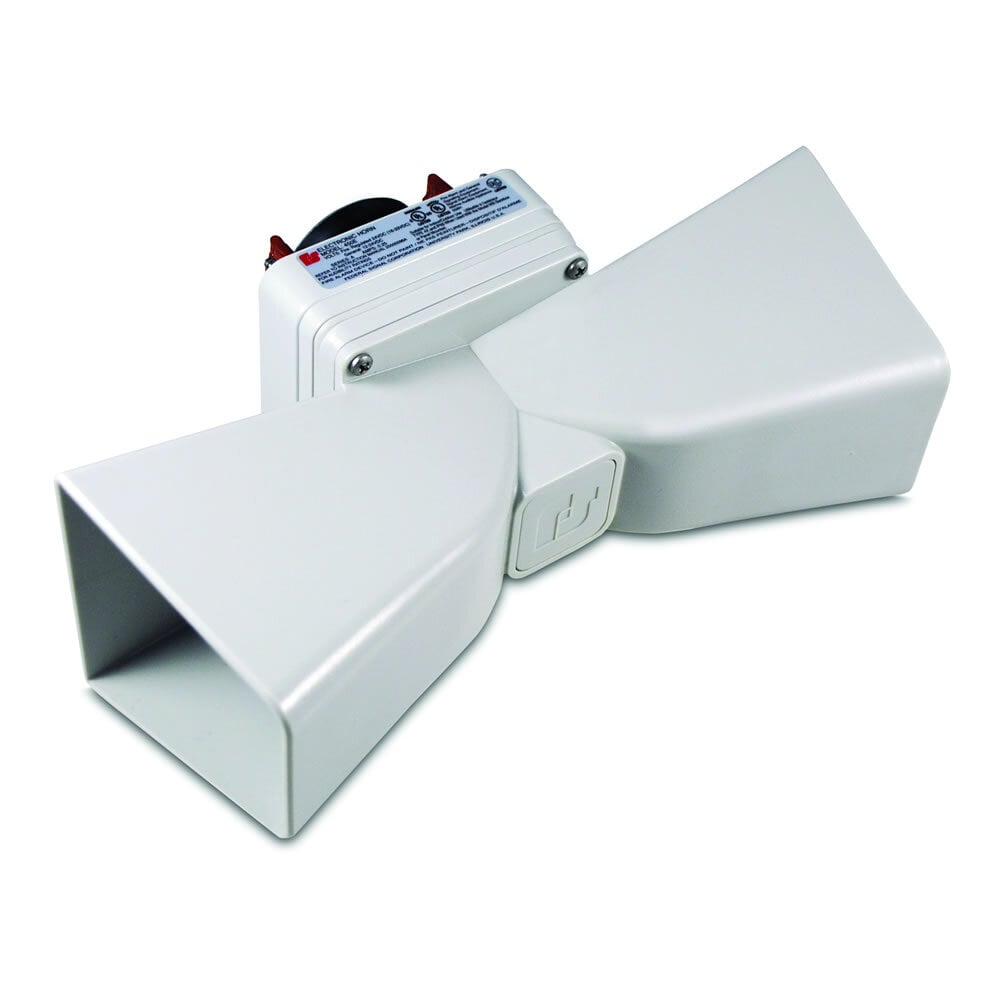 Double Projector Gray - Accessory for models 350, 350TR, 350WB, 350WBX and 450E. Non-metallic double projector directs sounds to both sides when attached to 350 or 450E models. Ideal for use in hallways. 4" high x 11-1/2" wide x 4" deep.