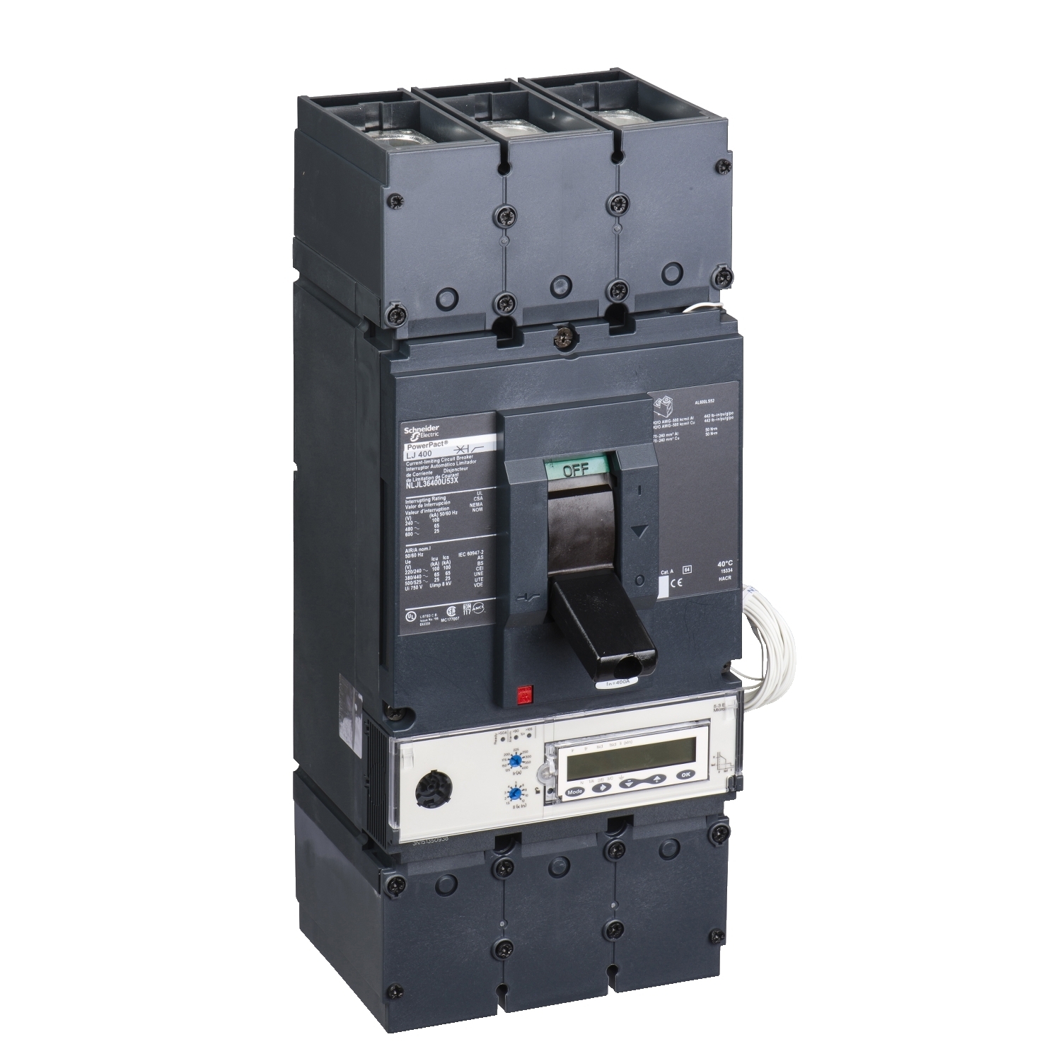 Circuit breaker, PowerPacT L, 400A, 3 pole, 500VDC, 50kA, lugs, thermal magnetic, 80%