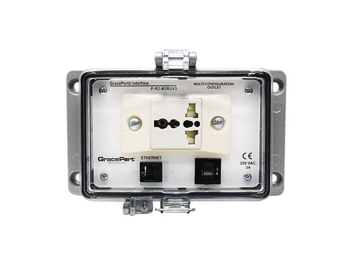 PANEL INTERFACE CONNECTOR WITH RJ45, PMH, UL TYPE 4, UNIVERSAL INTERNATIONAL OUTLET, 3 AMP CB