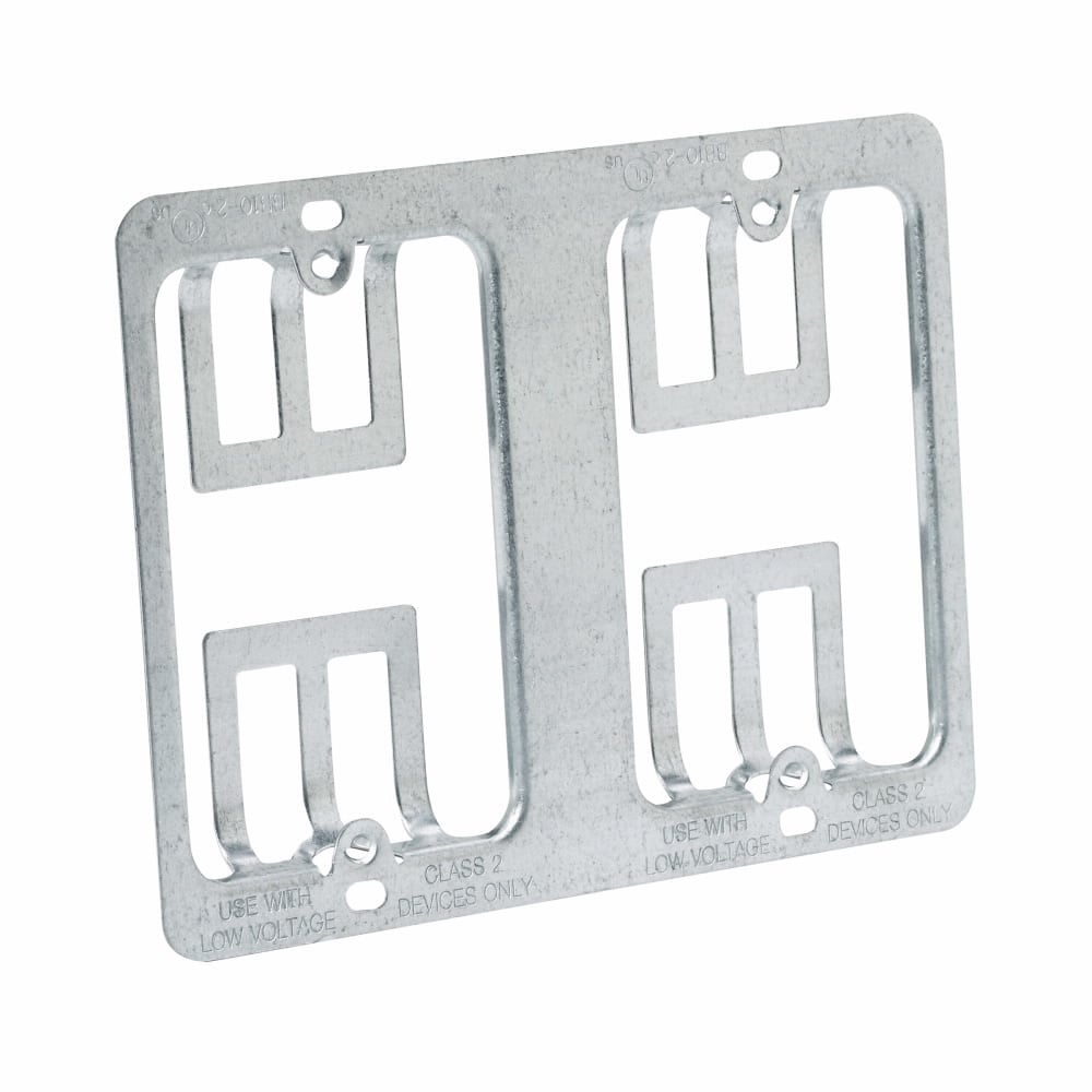 Eaton B-Line series datacomm and low voltage support fasteners,Provides attachment base for low voltage outlets,Mounts 2 single plates, Pre-galvanized,Steel,Bracket mount,Maximum 1-1/4? drywall thickness,Cover plate mounting bracket style