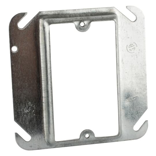 One Gang Square Device Cover, 4 Cubic Inches, 4 Inch Square x 5/8 Inch Raised, Red, Pre-Galvanized Steel