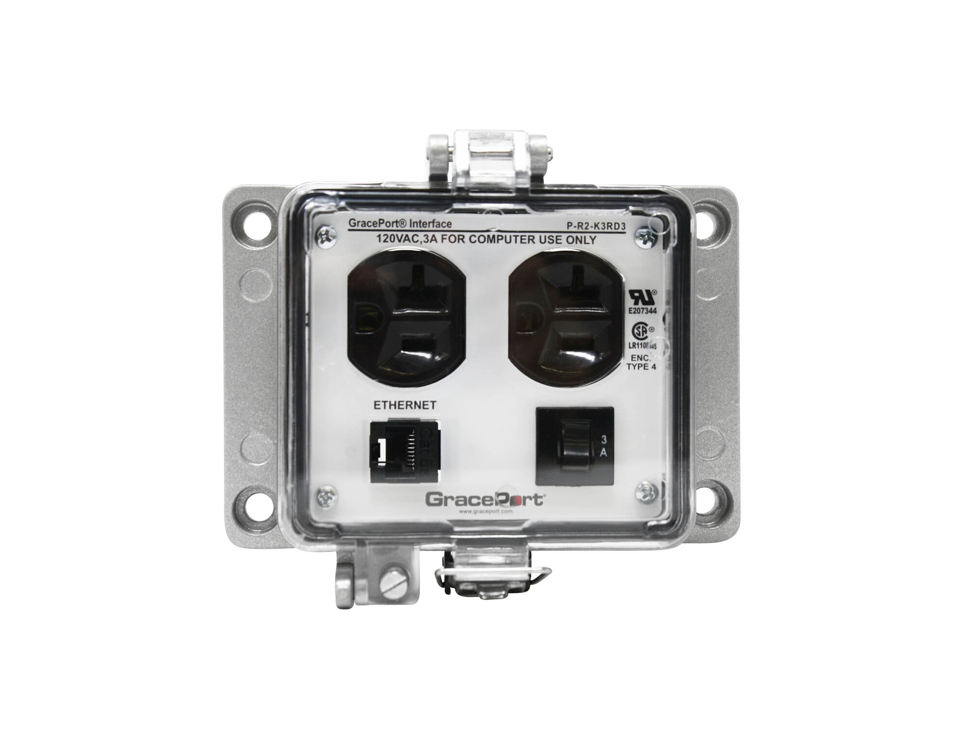 PANEL INTERFACE CONNECTOR WITH RJ45, PMH, UL TYPE 4, DUPLEX OUTLET, 3 AMP CB